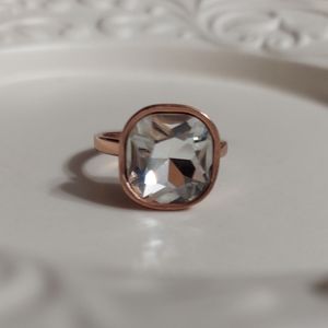 Juicy Couture Rose Gold Tone Faceted, Beveled Crystal Ring Size '8&1/2'.